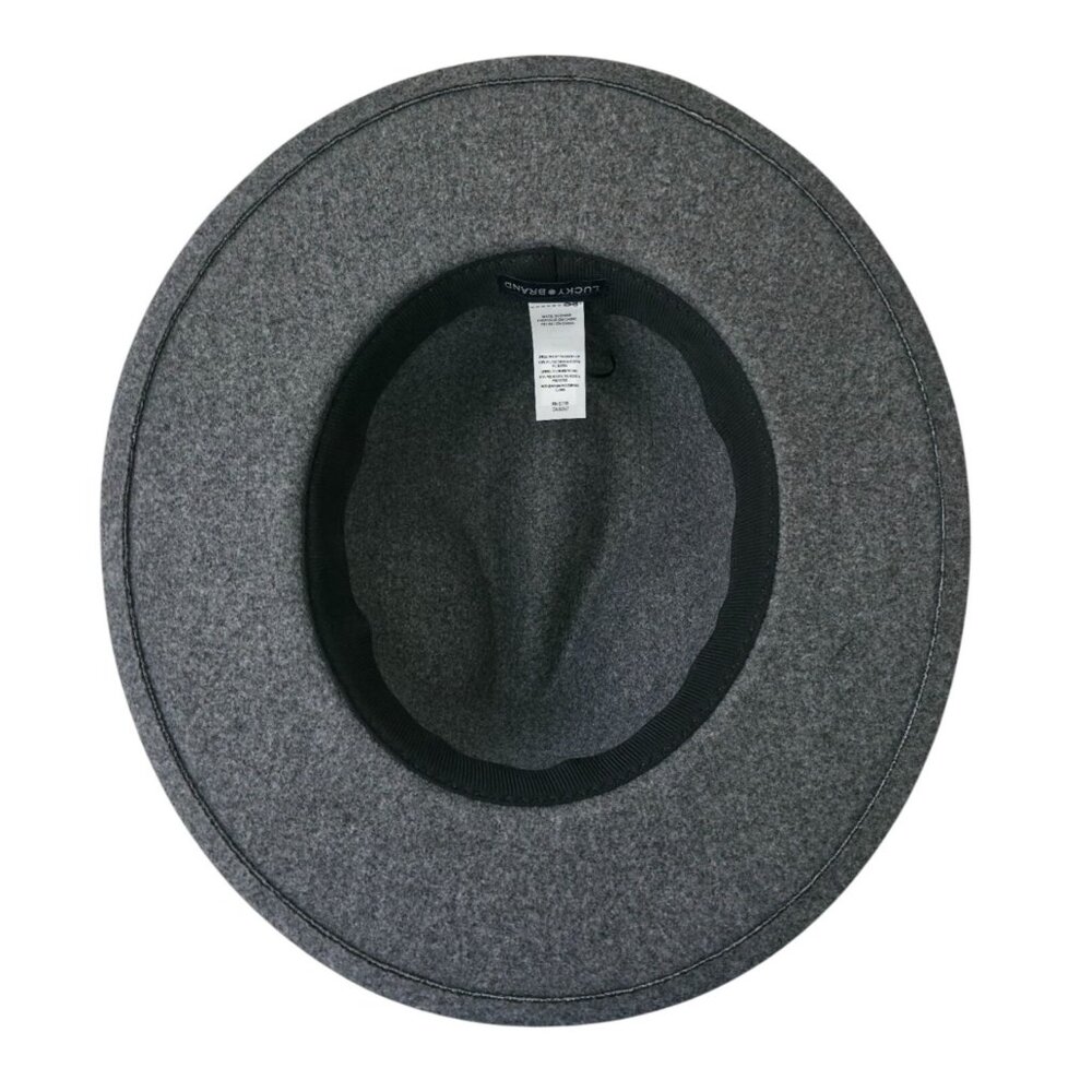 LUCKY BRAND Gray Fedora Hat w/ Black Faux Leather Ribbon Band Unisex Sz 7-1/8 - Picture 5 of 10